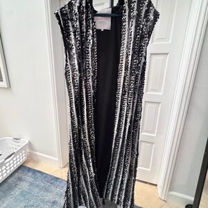 SOKOOL Black and Silver Sequin long Vest Hooded L-XL Unisex